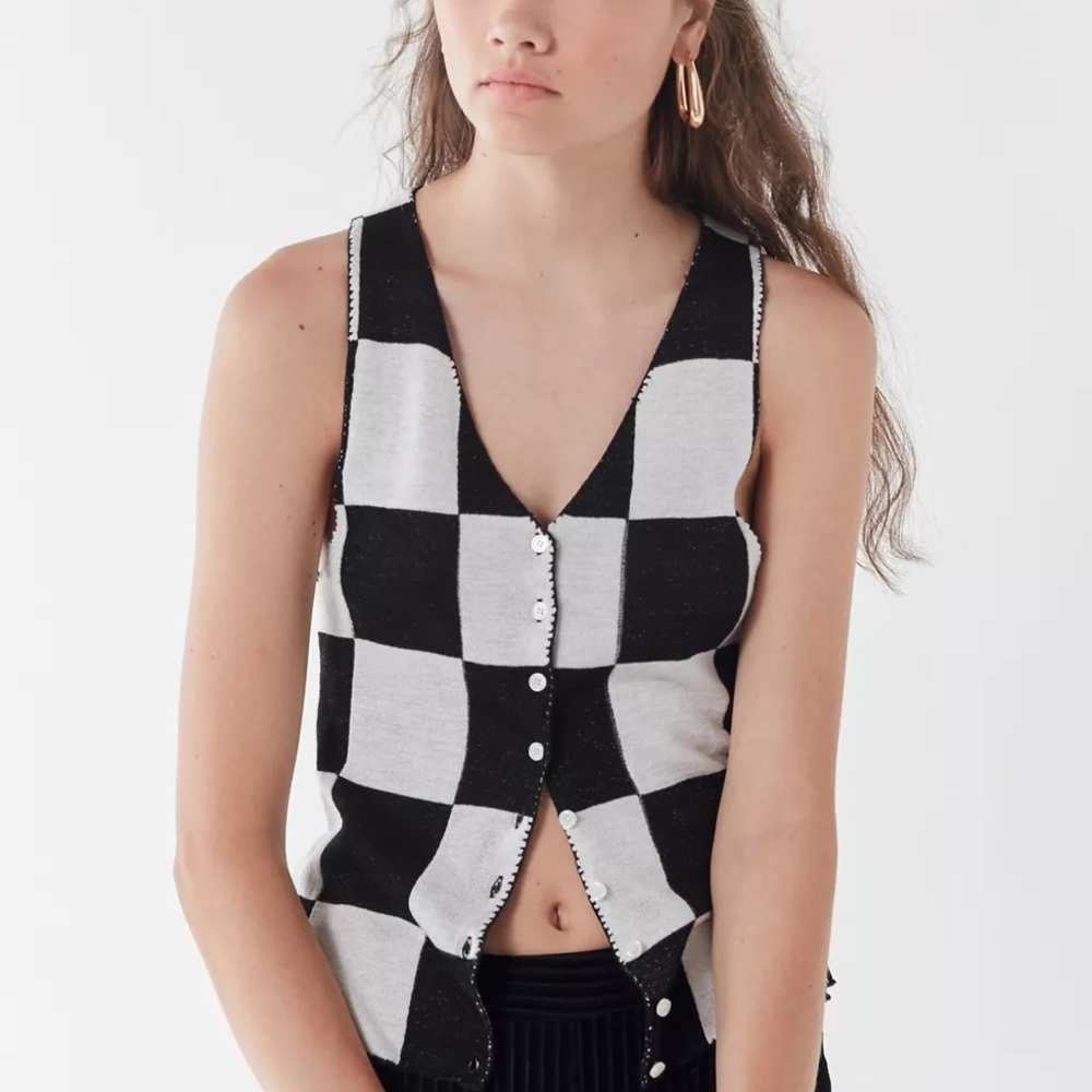 Urban Outfitters Black and White Checkerboard Knit Tank Top